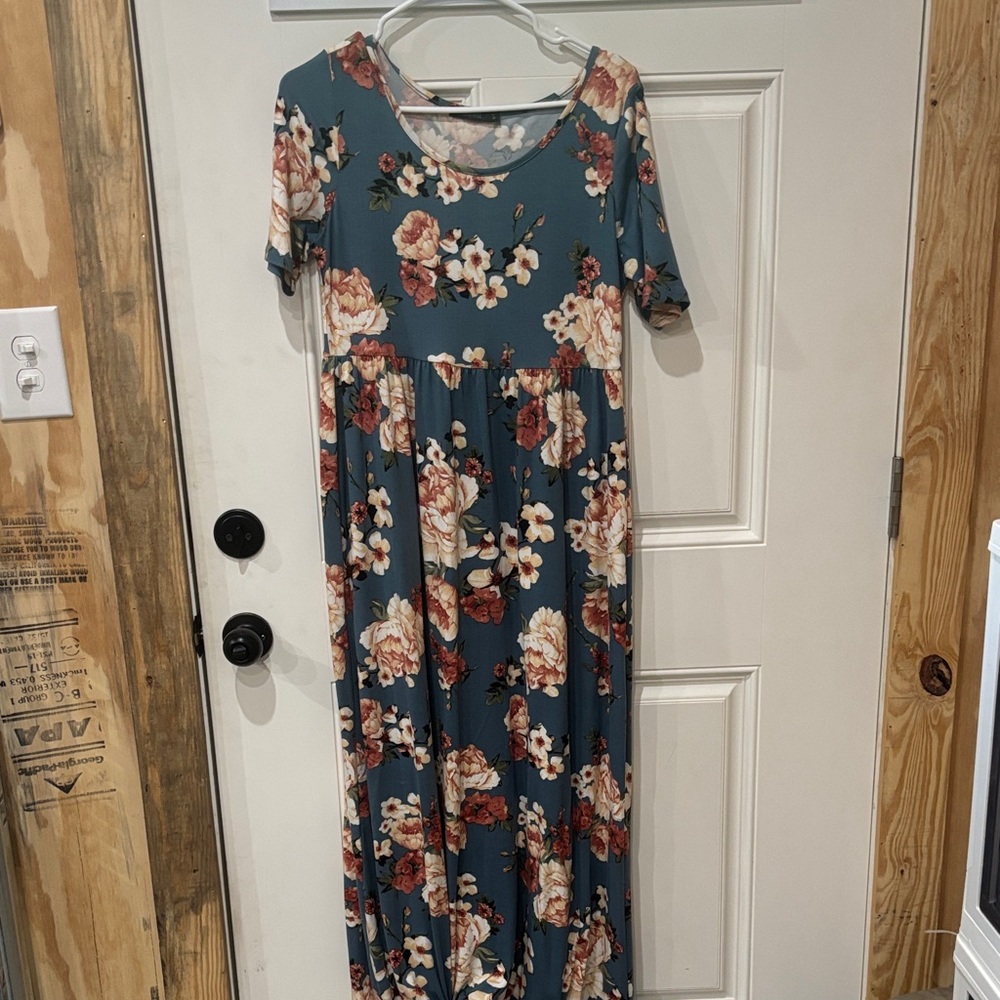 Mikarose Floral Maxi Dress in Blue and Pink